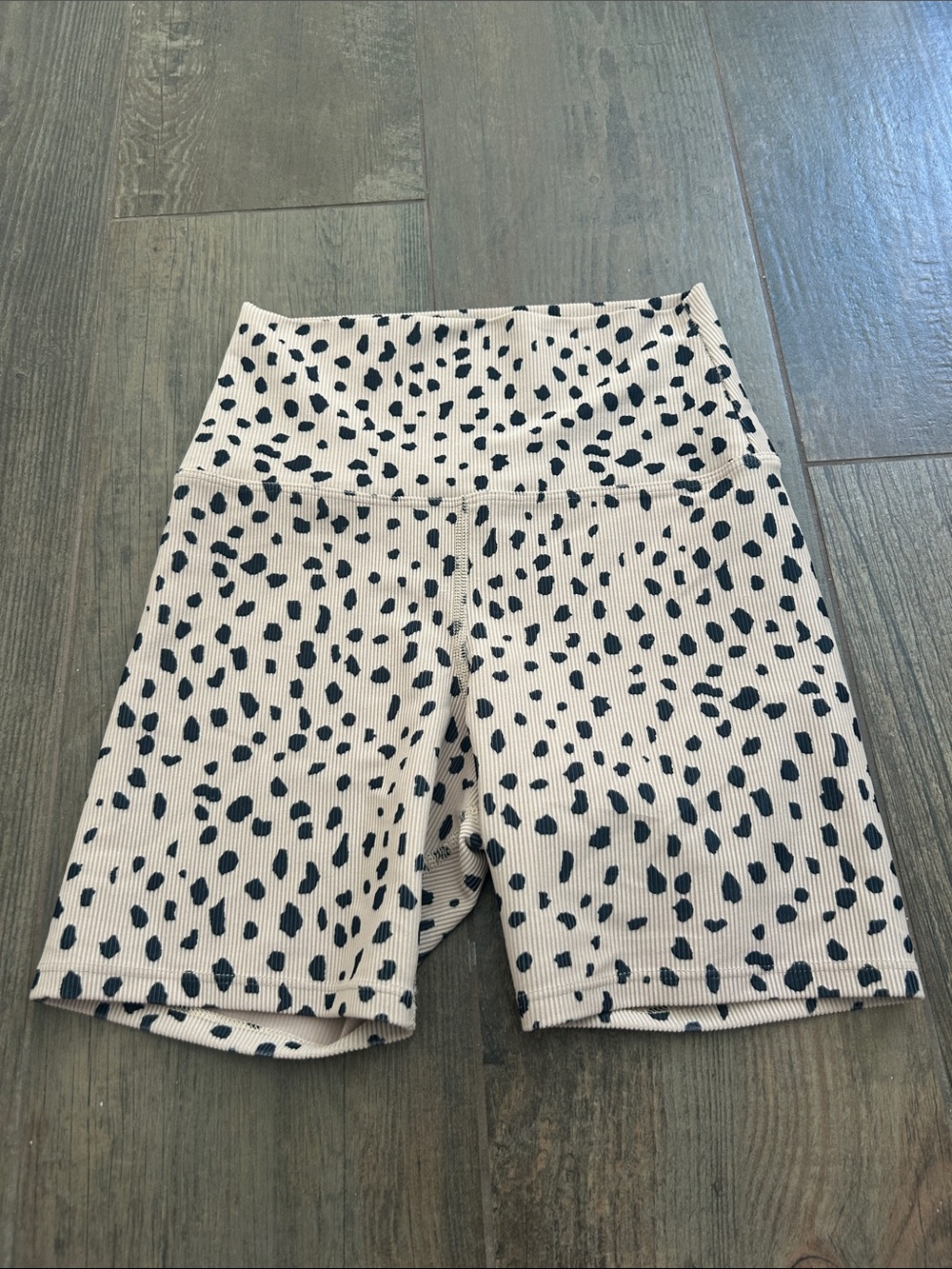 Beach Riot High-Waist Beige Leopard Print Ribbed Bike Shorts